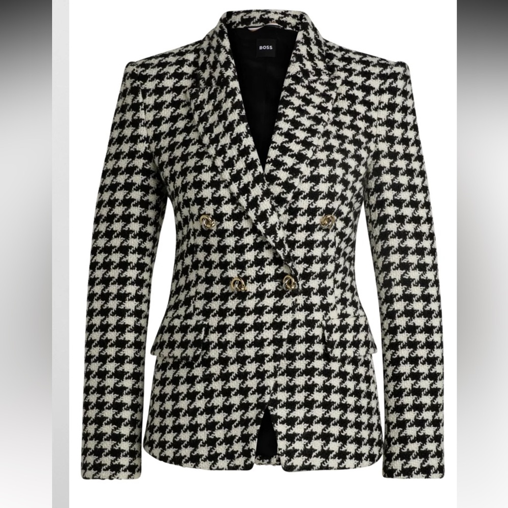 Very Fancy Boss Women's Houndstooth Blazer in Black and White | size 14 NWT
